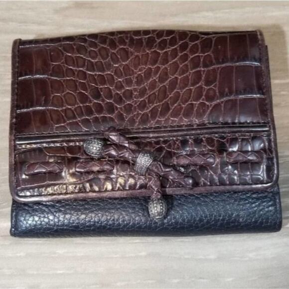 BRIGHTON vintage wallet brown‎ black leather - Picture 1 of 6